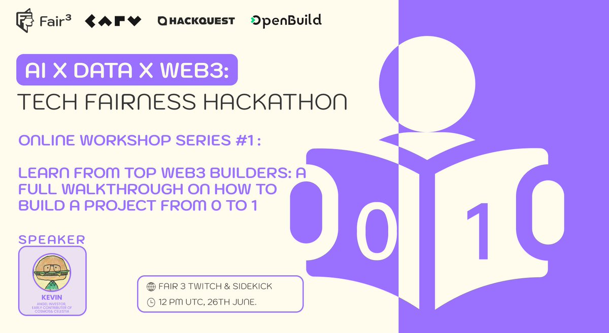 Fair3_community's tweet photo. They build for profits.
We build for fairness. ⚖️

#TechFairness Hackathon Bootcamp Series 1 official launched: A full walkthrough on how to build a project from 0 to 1

🎙️ w/ Kevin @creolophus123, Angel Investor, Early contributor of Cosmos & Celestia.
🕙 June 26, 12 PM UTC
📍 LiveStreaming Link: 
- SideKick: https://t.co/CmLyNVugPe
- Twitch: https://t.co/IzbXQyd75k 

No gatekeepers. Just builders.
