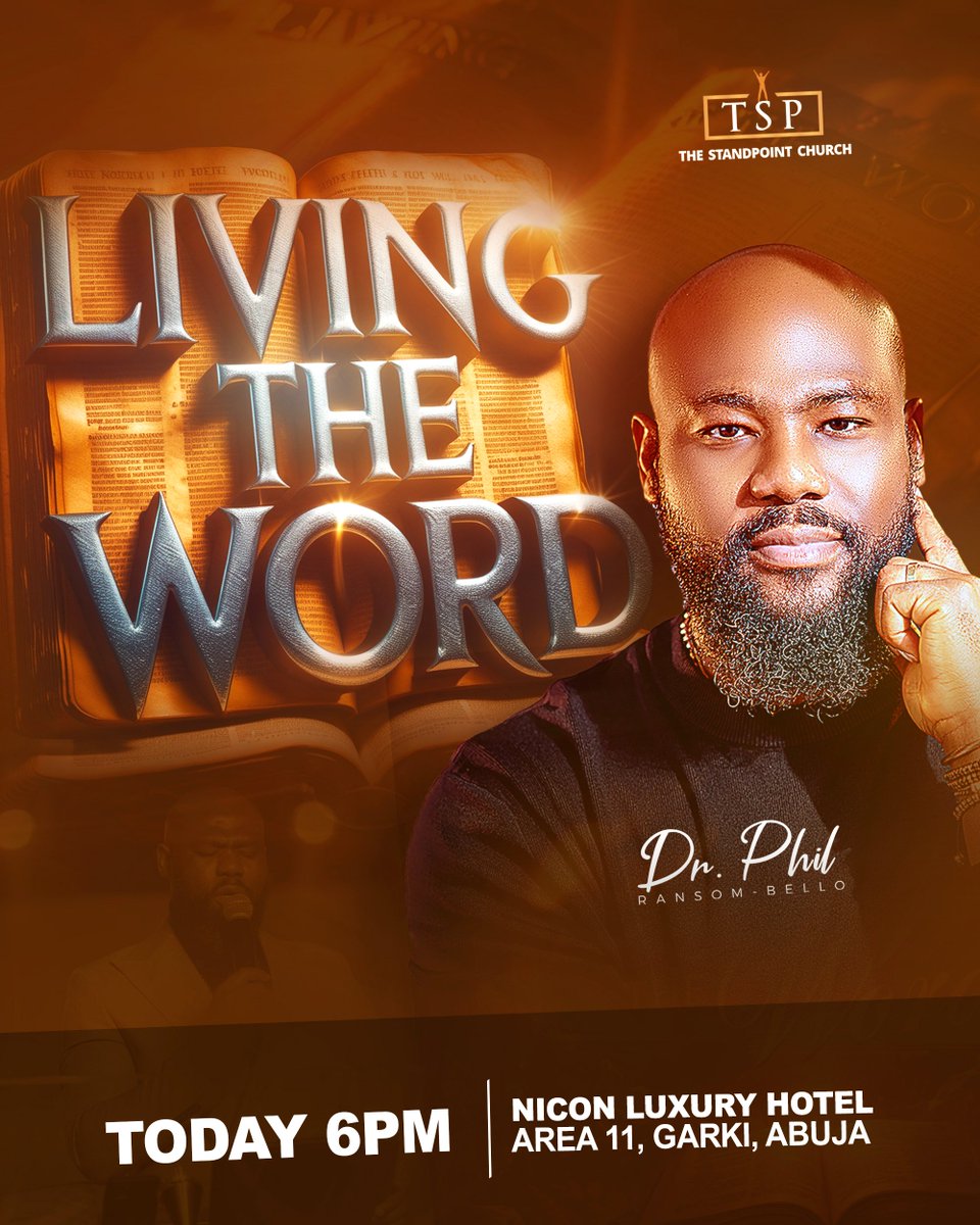 StandPointAbj's tweet image. We don鈥檛 just study the Word, we Live it! 馃敟
Join us for this edition of #TSPWednesdays as we learn about Living the Word with our Senior Pastor @DrPhilBello...
---
Nicon Luxury Hotel, Garki, Abuja // 6PM
#CHRiSTamplified