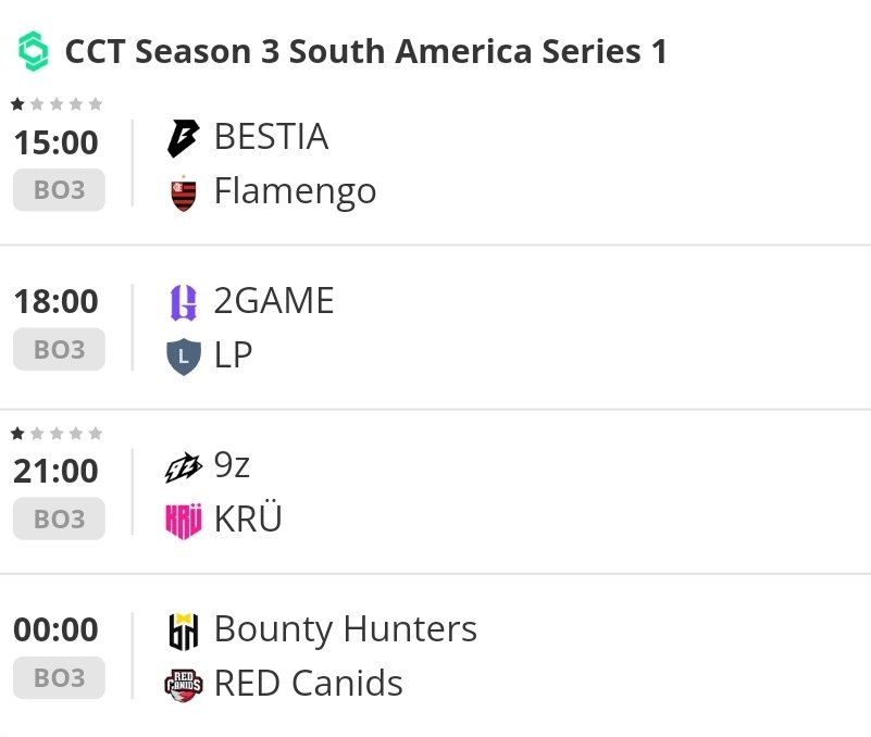 Wiktor Żarnowski (@zarnooo) on Twitter photo SAMBAAA 🌞
Today 4 matches in the part of QF in <a href="/CCT_CS/">Champion of Champions Tour CS2</a> South America, VAMOS
My predictions:
<a href="/bestia_corp/">BESTIA</a>
<a href="/2GAMEgg/">2GAME Esports</a>
<a href="/9zTeam/">9z Globant</a>
<a href="/REDCanids/">RED Canids Kalunga</a>
🎙: <a href="/Nexuwus/">Nexus ツ</a> & <a href="/ZolaCS2/">Fred "Zola" Schwefel</a>, <a href="/V1nsonCasts/">V1nsonCasts</a> & <a href="/GETTHEBAGMARK/">Mark Latreille</a>
🔎: <a href="/hazecastings/">Matt</a>, <a href="/JRTTVee/">JRT</a>
📽 <a href="/pan_staszek/">PanStaszek</a>
twitch.tv/cct_cs2 SAMBAAA 🌞
Today 4 matches in the part of QF in <a href="/CCT_CS/">Champion of Champions Tour CS2</a> South America, VAMOS
My predictions:
<a href="/bestia_corp/">BESTIA</a>
<a href="/2GAMEgg/">2GAME Esports</a>
<a href="/9zTeam/">9z Globant</a>
<a href="/REDCanids/">RED Canids Kalunga</a>
🎙: <a href="/Nexuwus/">Nexus ツ</a> & <a href="/ZolaCS2/">Fred "Zola" Schwefel</a>, <a href="/V1nsonCasts/">V1nsonCasts</a> & <a href="/GETTHEBAGMARK/">Mark Latreille</a>
🔎: <a href="/hazecastings/">Matt</a>, <a href="/JRTTVee/">JRT</a>
📽 <a href="/pan_staszek/">PanStaszek</a>
twitch.tv/cct_cs2