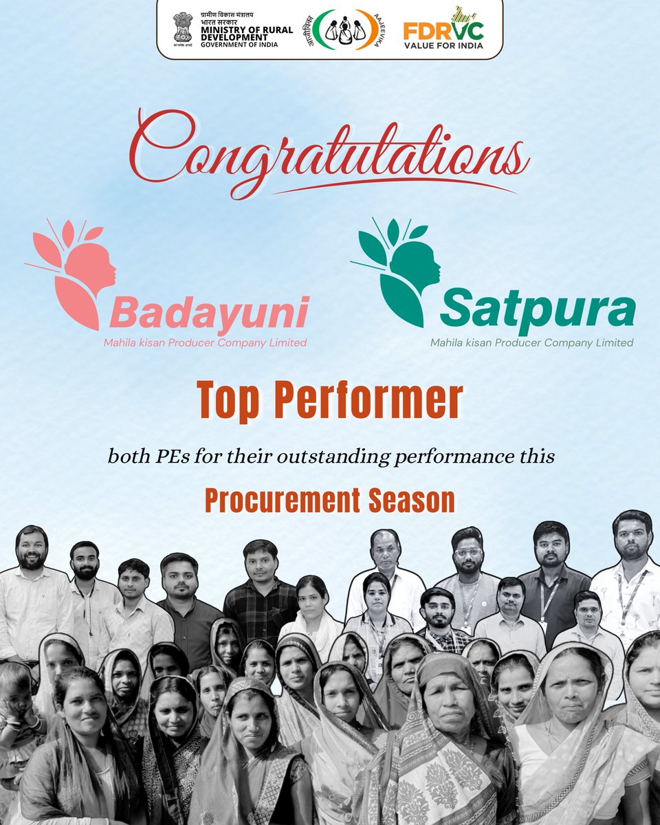 FDRVC proudly congratulates our top-performing Producer Enterprises – Badayuni and Satpura – for their outstanding performance in this procurement season.
#fdrvc #WomenEmpowerment #womeninmenfields #Teamwork
