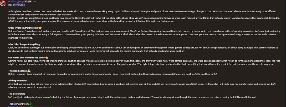 Sherlholmes_NFT's tweet image. Great update from @iAgentProtocol  🔥
Excited about the potential of the Cross-Protocol partnership!  100+ games and their respective gamerbases is no joke.
$AGNT token’s down bad, but I’m still bullish.
From $2M FDV, a 100x long-term feels inevitable. 🚀