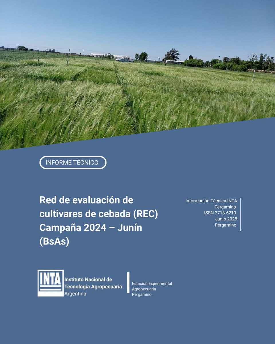 INTA Pergamino (@intapergamino) on Twitter photo 🌾 Informe Técnico INTA Pergamino | Campaña 2024
Resultados del ECR de cebada en Junín: rendimientos medios-bajos, pero buena calidad industrial del grano.
📍 Ensayo en UNNOBA – Red INTA Bordenave
📥 Informe completo a : telleria.maria@inta.gob.ar
#INTA #Cebada #Junín 🌾 Informe Técnico INTA Pergamino | Campaña 2024
Resultados del ECR de cebada en Junín: rendimientos medios-bajos, pero buena calidad industrial del grano.
📍 Ensayo en UNNOBA – Red INTA Bordenave
📥 Informe completo a : telleria.maria@inta.gob.ar
#INTA #Cebada #Junín