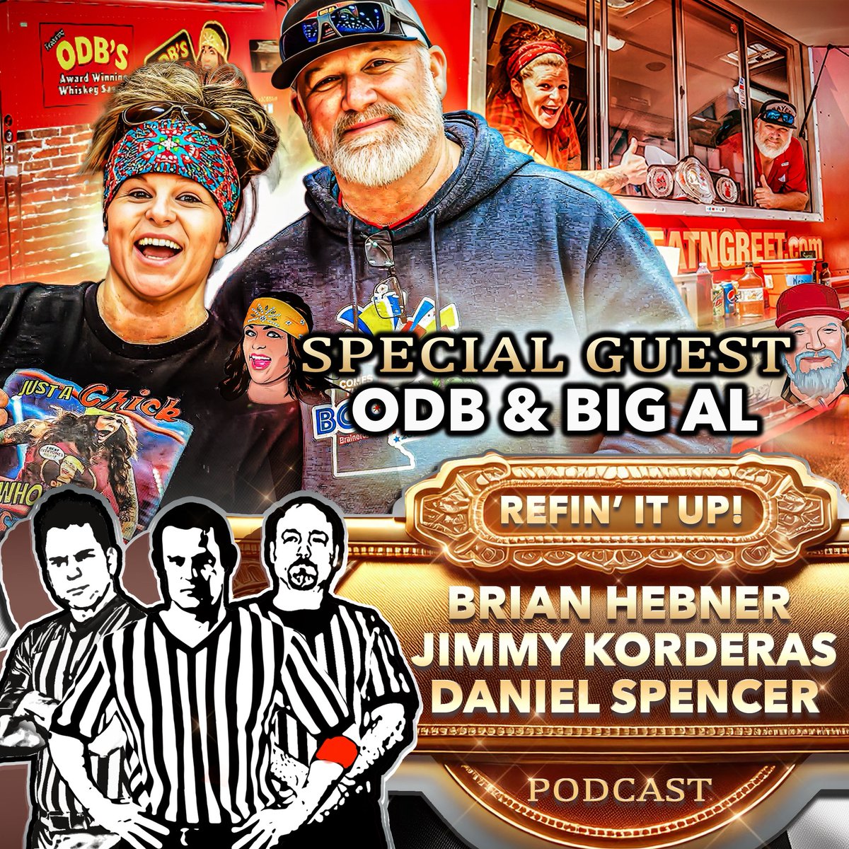 Big Al and <a href="/theodbbam/">Jessie ODB Kresa</a> join us this week to talk about… 

- Their truck “Big Al and ODBs Meat and Greet”

- ODBs TNA career 

- One more match for ODB

- Meat and Greet country wide? 

linktr.ee/refinitup

📸 @jdhoop702
🎶 <a href="/DownstaitBand/">Downstait</a> 
🎙️ <a href="/AJMckayOVW/">AJ McKay</a>