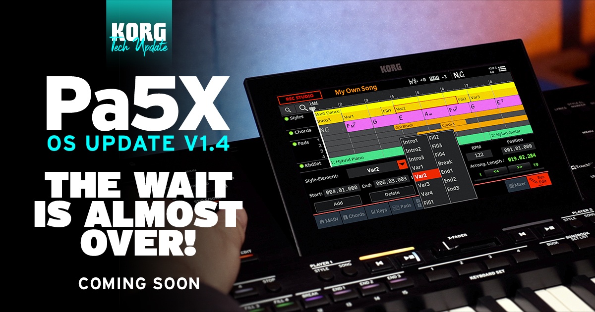 Full details and release date are on the way, but here's a a preview of what’s coming in OS v1.4: 

Recording Studio, Full Song Edit, Style Creator Bot, User Resource Sorting &amp; Icon Selection, Copy &amp; Swap Keyboard Sets, De-Esser and more!

More Info Here:
korg.com/us/news/2025/0…