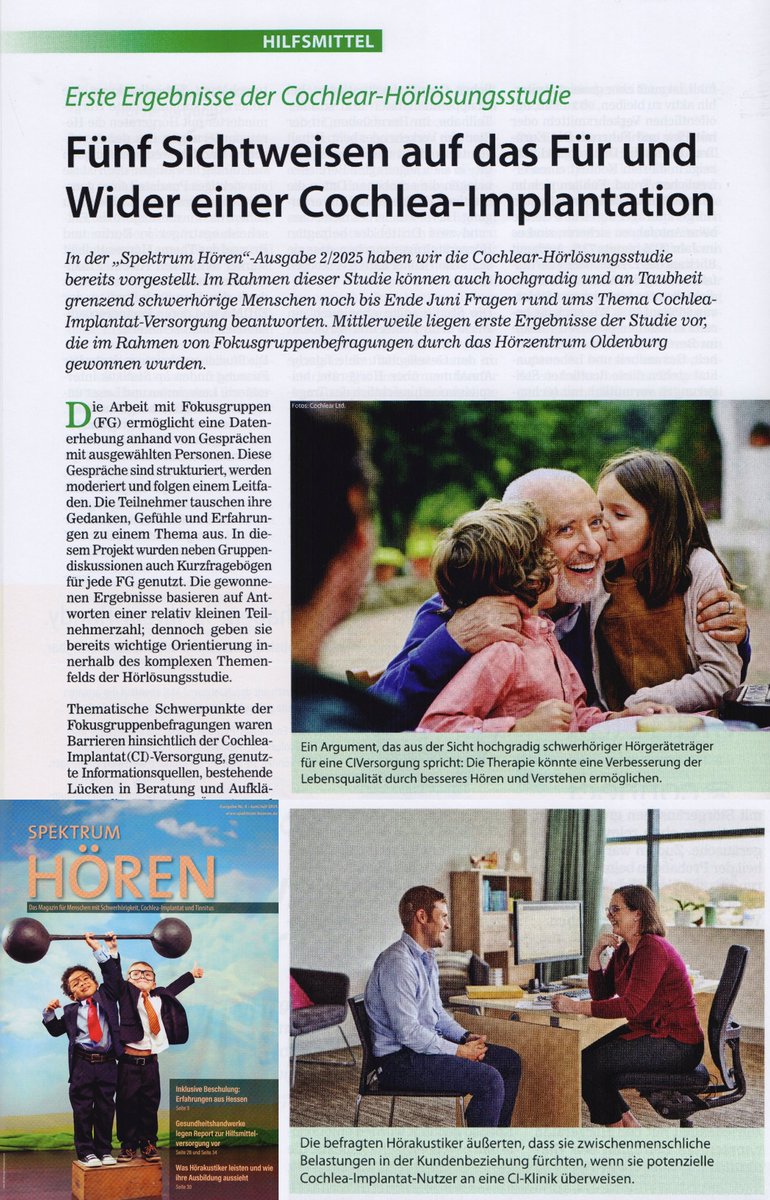 Schaarschmidts's tweet image. „Erste Ergebnisse der Cochlear-Hörlösungsstudie“ – mein ausführlicher Beitrag jetzt auch in der aktuellen „Spektrum Hören“ - inkl. Einladung zur Teilnahme an der Studie – auch für #HNO-Ärzte und #Hörakustiker

presse-de.cochlear.com/pressreleases/…

@CochlearDe #cochleaimplantat