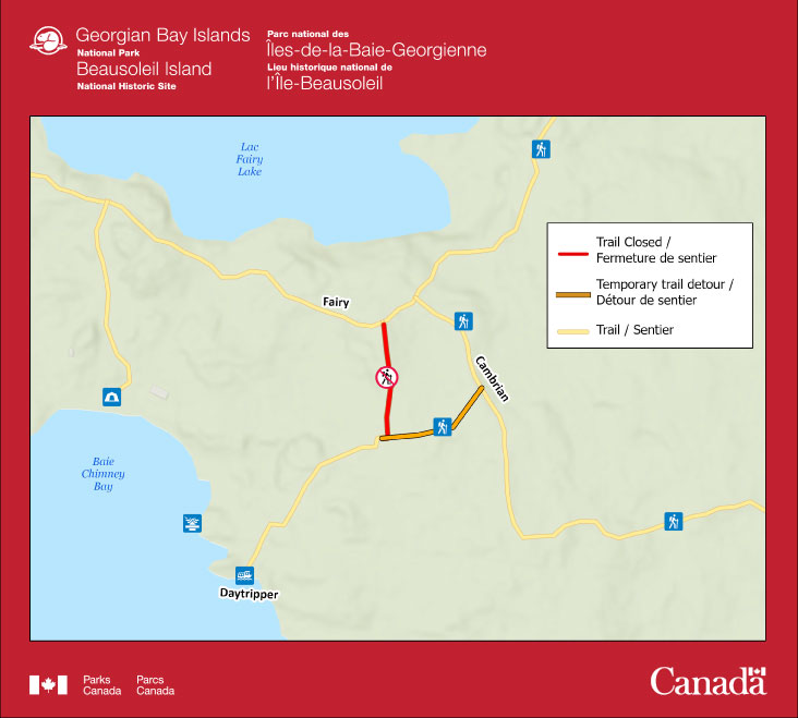 Service notice!
A portion of trail on the north end of Beausoleil Island that connects the DayTripper drop off to the Fairy trail has been closed and re-routed. Please follow updated trail signage in the area.