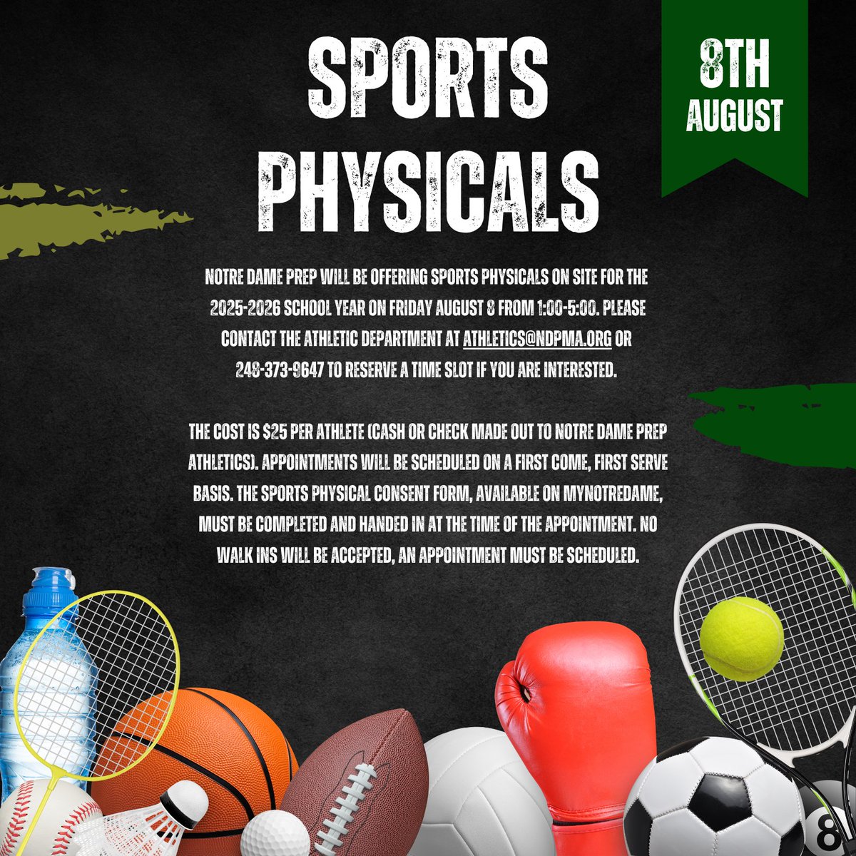 NDPMA Athletics (@ndpma_athletics) on Twitter photo Notre Dame Prep will be offering sports physicals on site for the 2025-26 school year on Friday August 8 from 1:00-5:00. Please contact the athletic department to reserve a time slot if you are interested. <a href="/NDPMA/">Notre Dame Prep</a> <a href="/NDP_ATC/">NDP Athletic Training</a> Notre Dame Prep will be offering sports physicals on site for the 2025-26 school year on Friday August 8 from 1:00-5:00. Please contact the athletic department to reserve a time slot if you are interested. <a href="/NDPMA/">Notre Dame Prep</a> <a href="/NDP_ATC/">NDP Athletic Training</a>