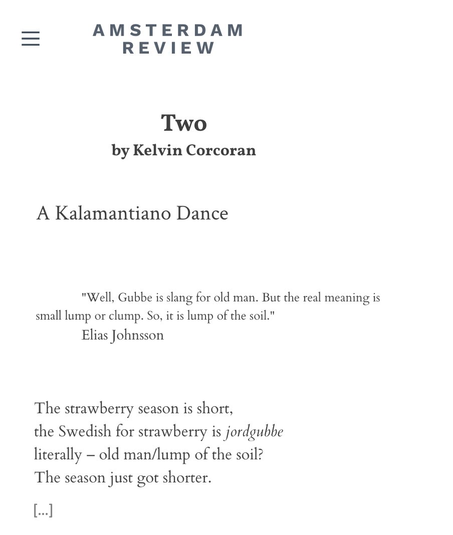 AmsterdamRev's tweet image. "That Spring Artemis sent all the big poets and little poets / hysterical down the mountain to the workshop of the sea"
Two poems by 𝗞𝗲𝗹𝘃𝗶𝗻 𝗖𝗼𝗿𝗰𝗼𝗿𝗮𝗻 in the Spring 2025 issue
bit.ly/AmsterdamReview
#poetry #poetrycommunity