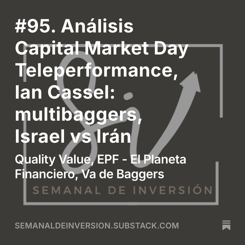 Semanal de Inversión #95 con publicaciones (link en bio)
<a href="/Quality__Value/">Quality Value: Newsletter de inversión</a> 
<a href="/elplanetaf/">Kayser Pravia - Planeta Financiero🌐✨</a> 
<a href="/Vadebaggers/">Va De Baggers</a> 
<a href="/CipresMomentum/">SrCiprés</a> 
<a href="/ResGloStocks/">Researching Global Stocks</a> 
<a href="/GaliciaInvestor/">Galician Investor Quality Research</a> 
<a href="/mfncrisbarros/">Cristian Barros</a> 
<a href="/Finanzasybolsa/">Tus Finanzas Personales</a> 
<a href="/MCantenys14/">Miquel Cantenys, CFA</a> 
<a href="/TorrasLuis/">Luis Torras</a> 
<a href="/ValueInvestingS/">Paco Lodeiro Amado</a> 
<a href="/SlowDividend/">Slow Dividend</a> 
<a href="/HMohedano_/">Héctor Mohedano</a> 
<a href="/AldeaValue/">Aldea Value</a>