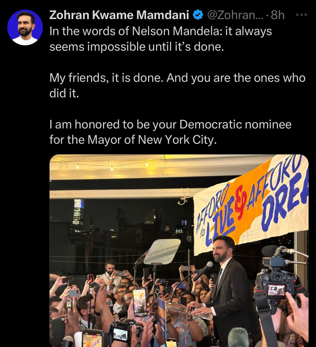 For everyone excited (or not) about Zohran Mamdani’s victory in becoming the nominee for the position of the New York City mayor, just a reminder that we already have Brandon Johnson - a self-proclaimed socialist/progressive - as mayor in Chicago, and he hasn’t done anything to