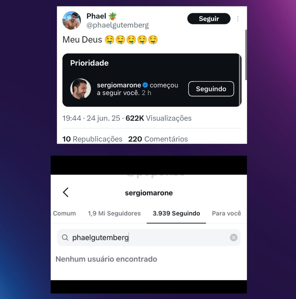 poponze's tweet image. SOCORRO! Sérgio Marone seguiu um usuário no Instagram, mas deu unfollow logo após ele comentar o assunto no X.