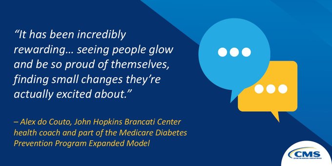 CMSinnovates's tweet image. #WhatDoYouValue? For a health coach who helps clients make behavior changes to prevent type 2 diabetes, it’s “seeing people glow and be so proud of themselves, finding small changes they’re actually excited about.” That’s #ValueBasedCare: go.cms.gov/health-coach-s…