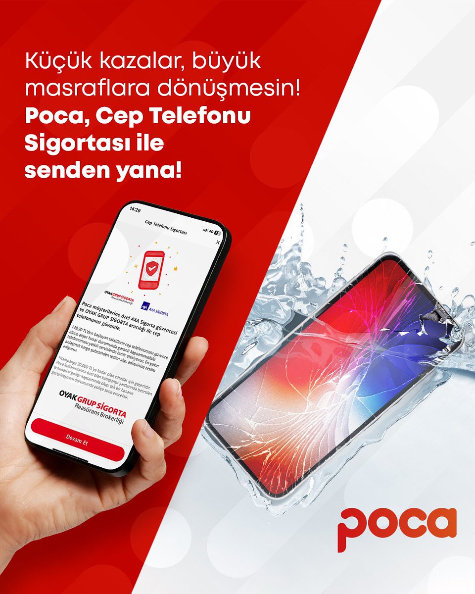 Bazen küçük kazalar yaşanabilir…
Neyse ki Poca var! 💦📱

Poca Cep Telefonu Sigortası; kırılmalara, dökülmelere, ‘oops’ anlarına karşı seni korur. ❤️ 

#Poca #SendenYana #CepTelefonuSigortası
