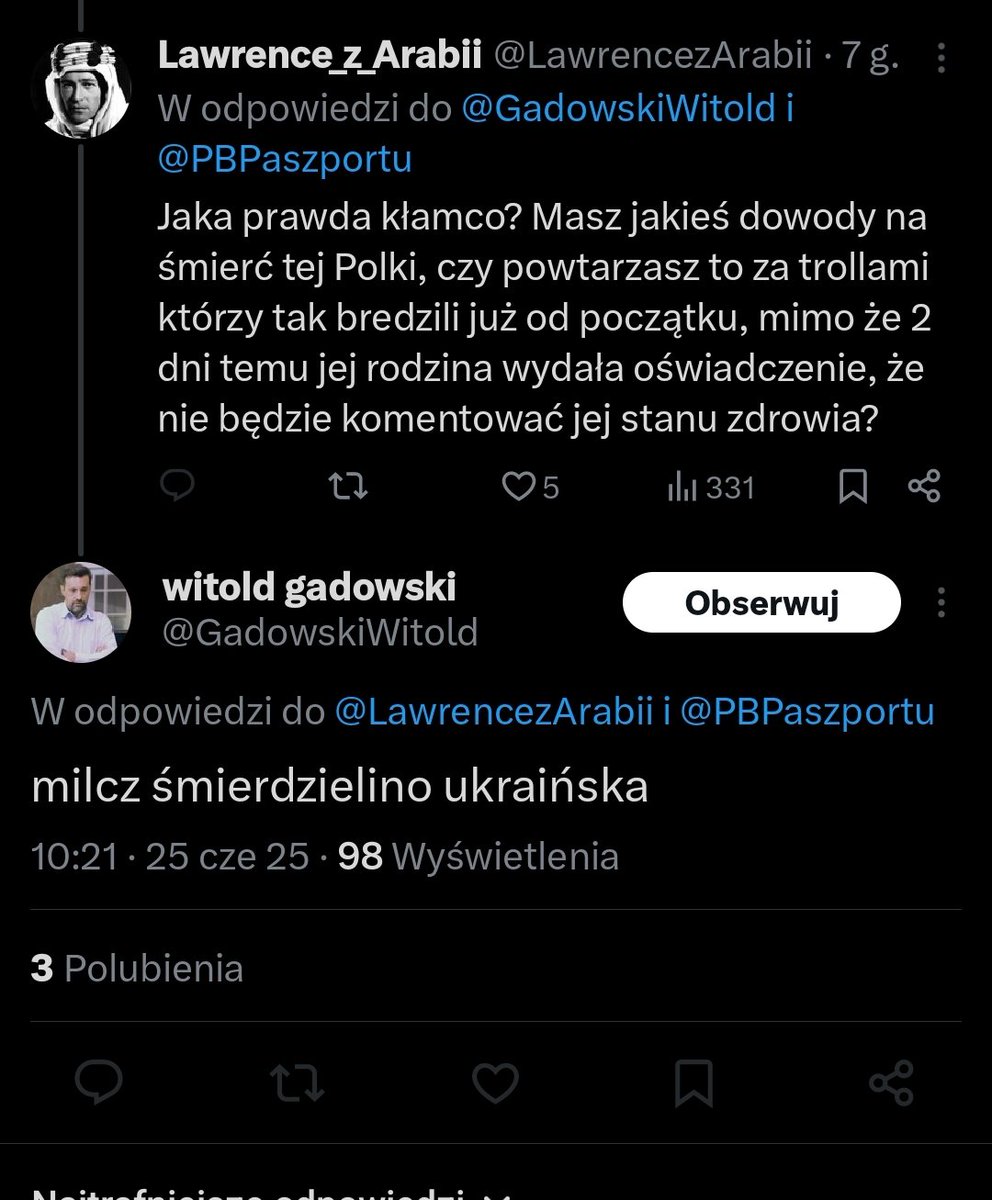 LawrencezArabii's tweet photo. #gadowski rozsiewa fejki o tym, że nie żyje kobieta zaatakowana w Toruniu, mimo że 2 dni temu jej rodzina prosiła o prywatność w sprawie jej stanu zdrowia, a jak się mu to wytyka, to wyzywa od "smierdzielin ukraińskich"

Az musiałem sprawdzić czy to nie fejkowe konto 😆 https://t.co/JJ4oKpcmPL