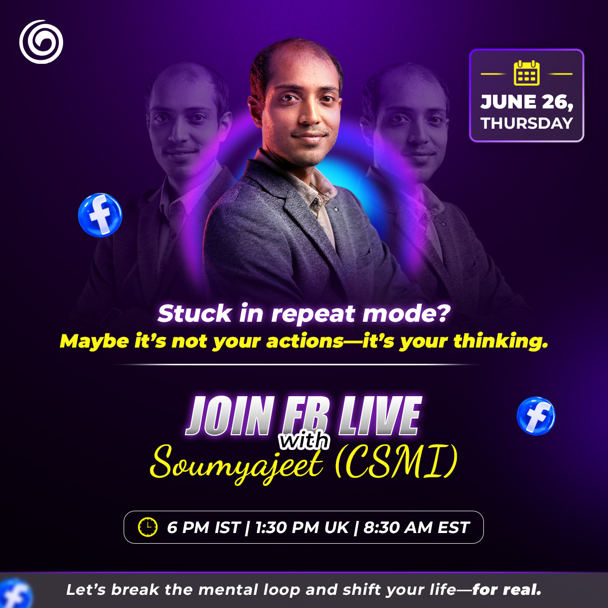 SilvaHomeOffice's tweet photo. 𝐓𝐡𝐢𝐬 𝐢𝐬 𝐲𝐨𝐮𝐫 𝐬𝐢𝐠𝐧.

You're not stuck—you’re just thinking in circles.
Break the pattern

Join special Fb 𝐋𝐈𝐕𝐄 𝐬𝐞𝐬𝐬𝐢𝐨𝐧 𝐰𝐢𝐭𝐡 𝐒𝐨𝐮𝐦𝐲𝐚𝐣𝐞𝐞𝐭 (𝐂𝐒𝐌𝐈)

𝐉𝐮𝐧𝐞 𝟐𝟔, 𝐓𝐡𝐮𝐫𝐬𝐝𝐚𝐲
6 PM IST | 1:30 PM UK | 8:30 AM EST

#silvamethodlive #Joinus https://t.co/FvAudSnxPa