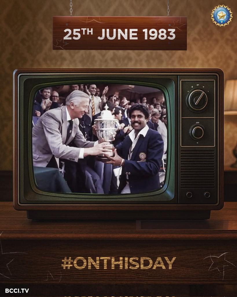 TMC_Supporters's tweet photo. Nostalgic 25th June , Best Day in #IndianCricket 
@therealkapildev long live

Congratulations , Kudos to 1983 Indian Brigade.

#25thJune2025 #worldcup83 #WorldCupFinal #Cricket https://t.co/tKw2S2g9Tx