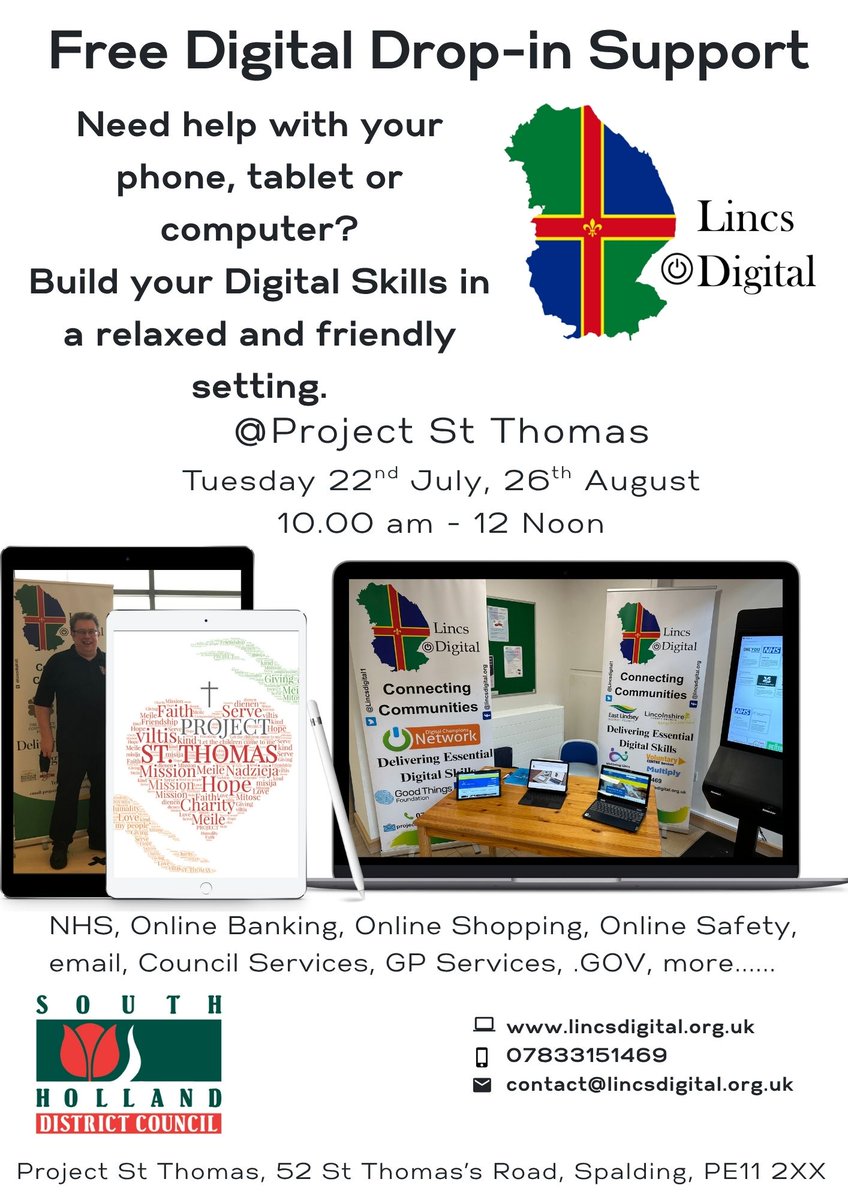 🌐 Need help with your phone, tablet, or laptop?
📍Join our FREE Digital Drop-In Sessions at Project St Thomas, Spalding.
Whether you're new to tech or just need a little help, our friendly Digital team are here to support you with:
📅 Tuesday  22nd July | 🕙10AM–12PM.