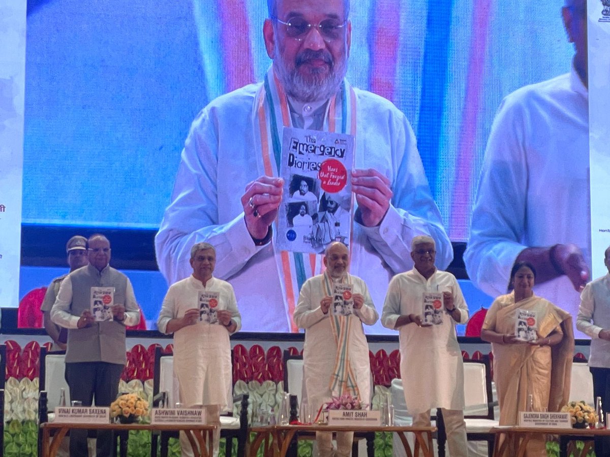 Grateful to Hon’ble Home Minister <a href="/AmitShah/">Amit Shah</a> ji for launching Emergency Diaries, a riveting account published by <a href="/BlueKraft/">BlueKraft Digital Foundation</a> that brings to light the courage of a young <a href="/narendramodi/">Narendra Modi</a> during the Emergency — a time that shaped his lifelong commitment to democracy and constitutional