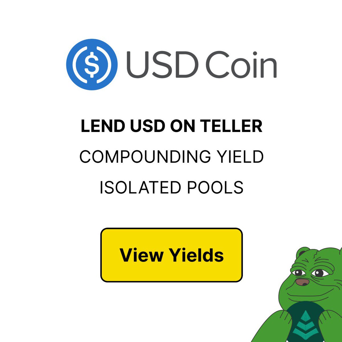 useteller's tweet photo. Lending USDC on Teller. Isolated Pools. Compounding Yield.