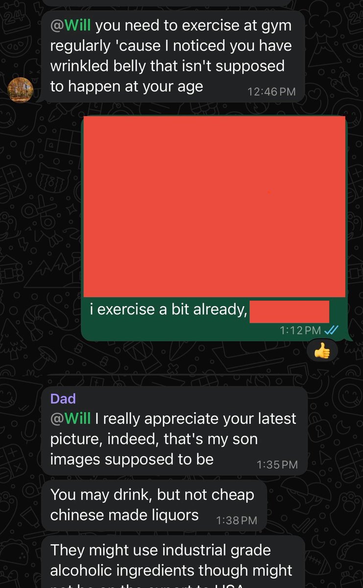 the most emotion my dad showed in the past year is when i proved i wasn’t fat lol (the first message was completely unprompted)