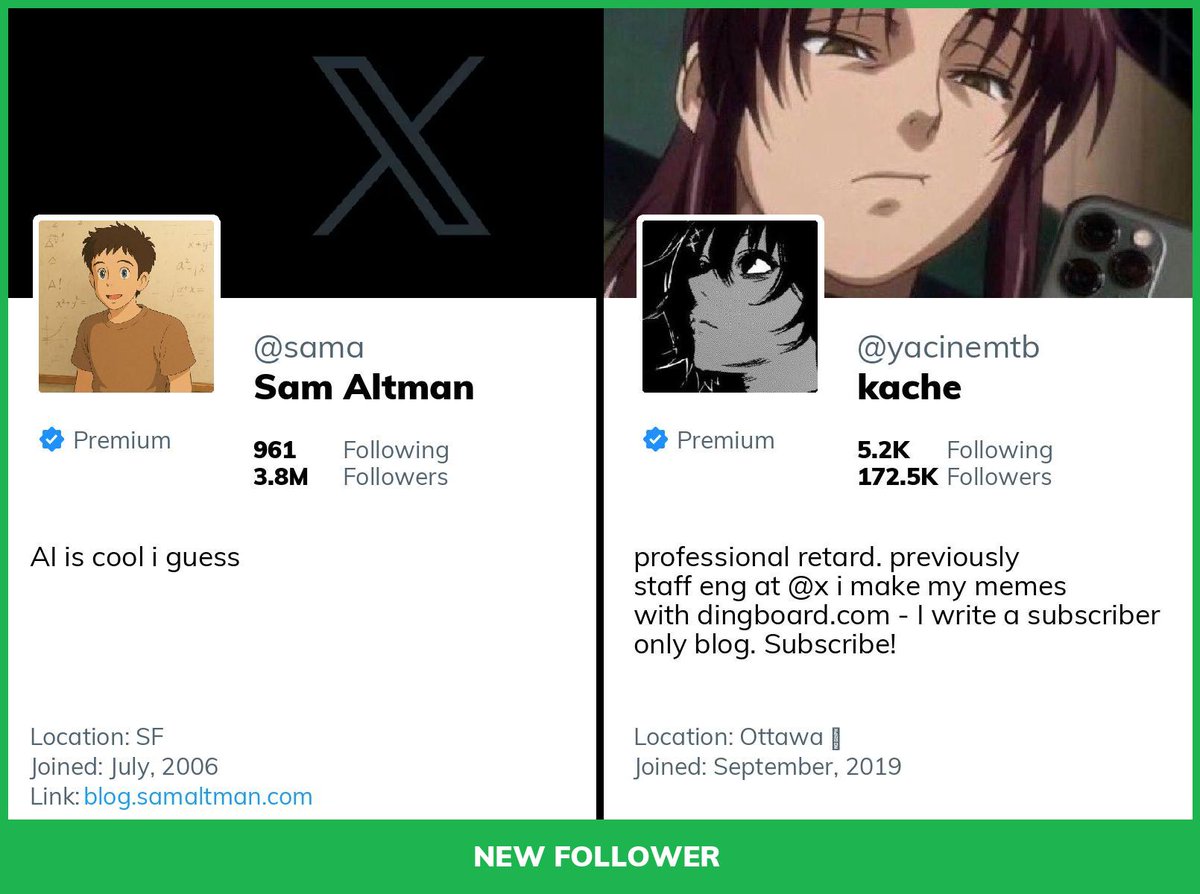 BigTechAlert's tweet image. 🆕 @sama has started following @yacinemtb