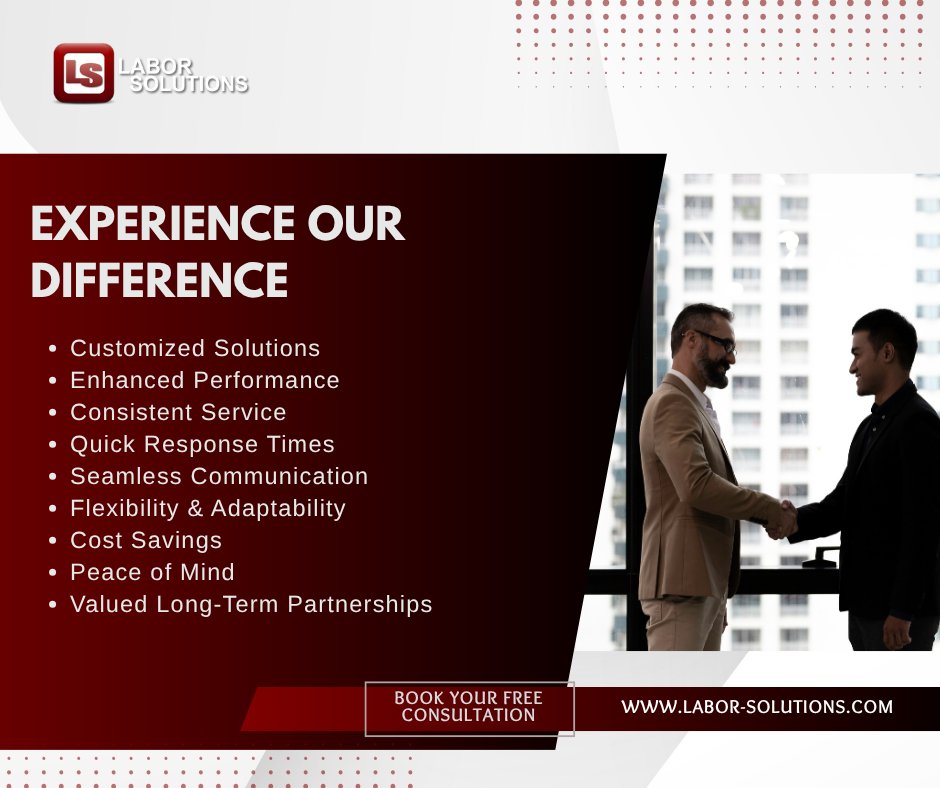 Enjoy seamless communication, flexibility, and cost savings that bring peace of mind and foster valued long-term partnerships. 🌟 

Learn More:
labor-solutions.com/services/emplo… 

#LaborSolutions #StaffingIndustry #FindTalent #CustomizedSolutions