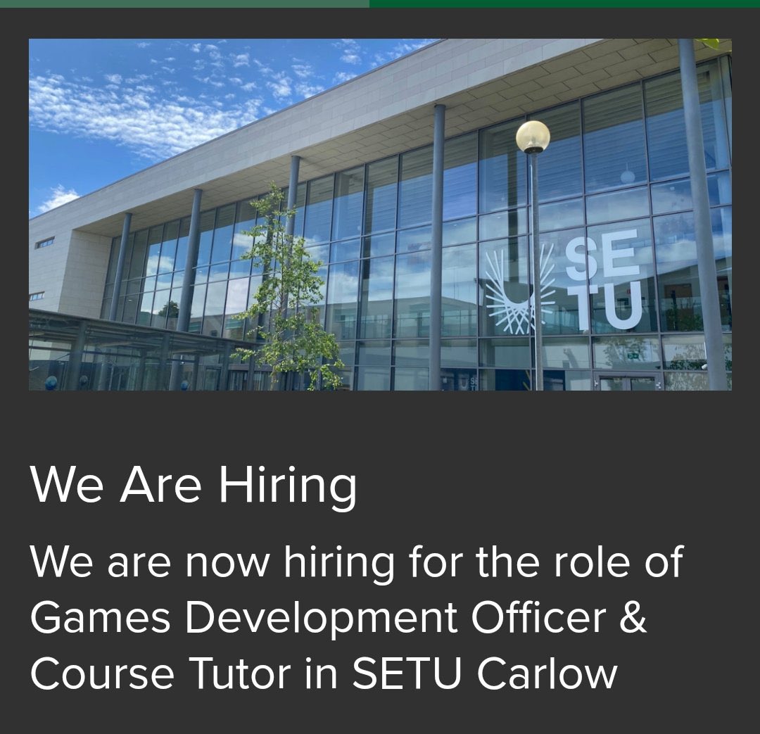 SETU Carlow GAA (@setucarlowgaa_) on Twitter photo Great opportunity to join the <a href="/SETUCarlowSport/">SETU Sport Carlow</a> GAA team working as GAA Development Officer & Course Tutor on the BA in Sports Coaching & Business Management (GAA) Programme. Check out link for more info 👇
jobs.ie/job/course-tut… Great opportunity to join the <a href="/SETUCarlowSport/">SETU Sport Carlow</a> GAA team working as GAA Development Officer & Course Tutor on the BA in Sports Coaching & Business Management (GAA) Programme. Check out link for more info 👇
jobs.ie/job/course-tut…