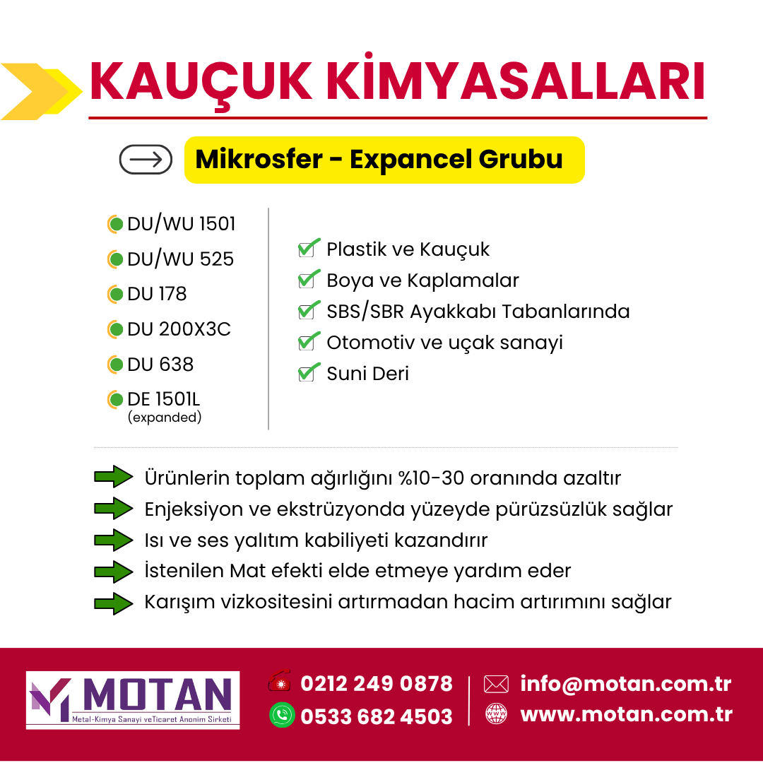 Motan Kimya - Kauçuk Kimyasalları - motan.com.tr/kaucuk-kimyasa…

✆ 0533 682 4503 🖂 info@motan.com.tr

#MotanKimya #KuaçukKimyasalları #Plastik #Kauçuk #Antioksidan #Mikrosfer  #Expancel #SBR #SBS #Akseleratör #Dolgu #Pigment #Kimya