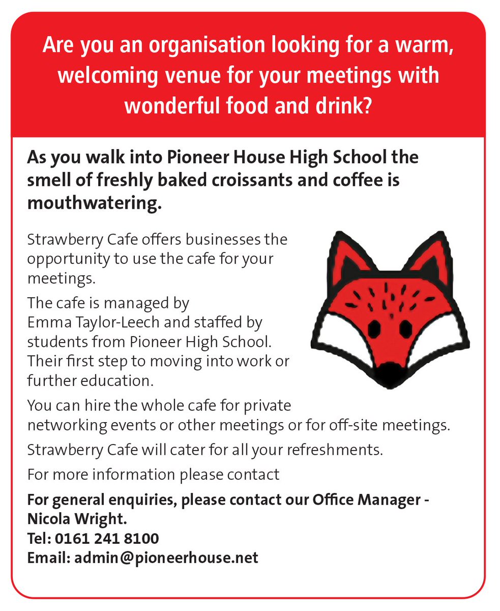 Southsidemag's tweet photo. Is your organisation looking for a warm welcoming venue for your meetings   @pioneerhousesch has its own café 'Strawberry Café' with the smell of fresh   croissants and mouthwatering coffee when you walk in. interested see more details on the leaflet. https://t.co/YbToYJC1IQ