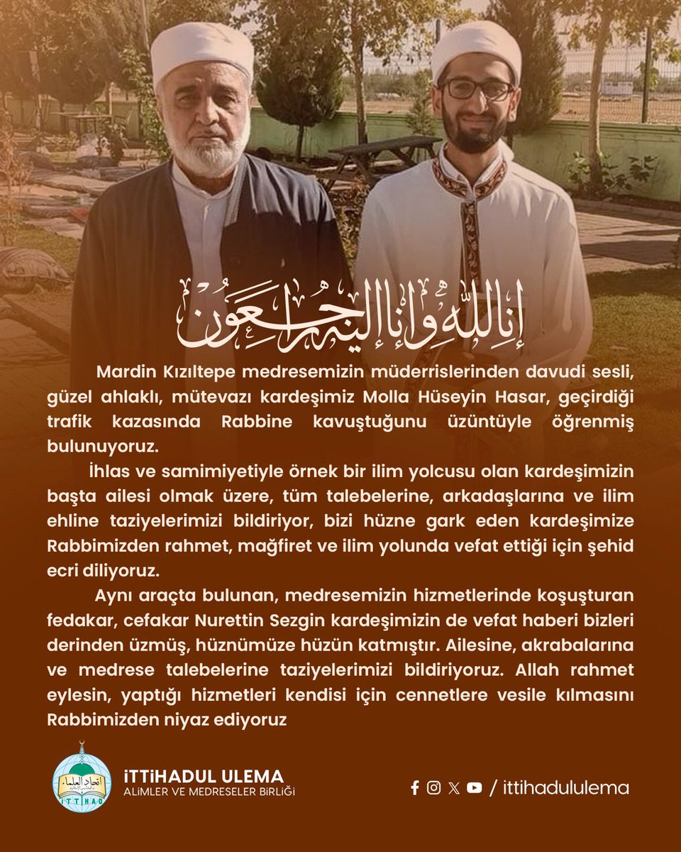 Allah, Molla Hüseyin Hasar talebemize rahmet eylesin; taksirâtını affetsin, mekânını cennet eylesin. Kederli ailesine de sabr-ı cemil ihsan buyursun. Âmin.

Bu vefat, hem medresemiz hem de tüm ilim camiası için büyük bir kayıptır. Zira kendisi, ilim ve ömrünün baharında idi.