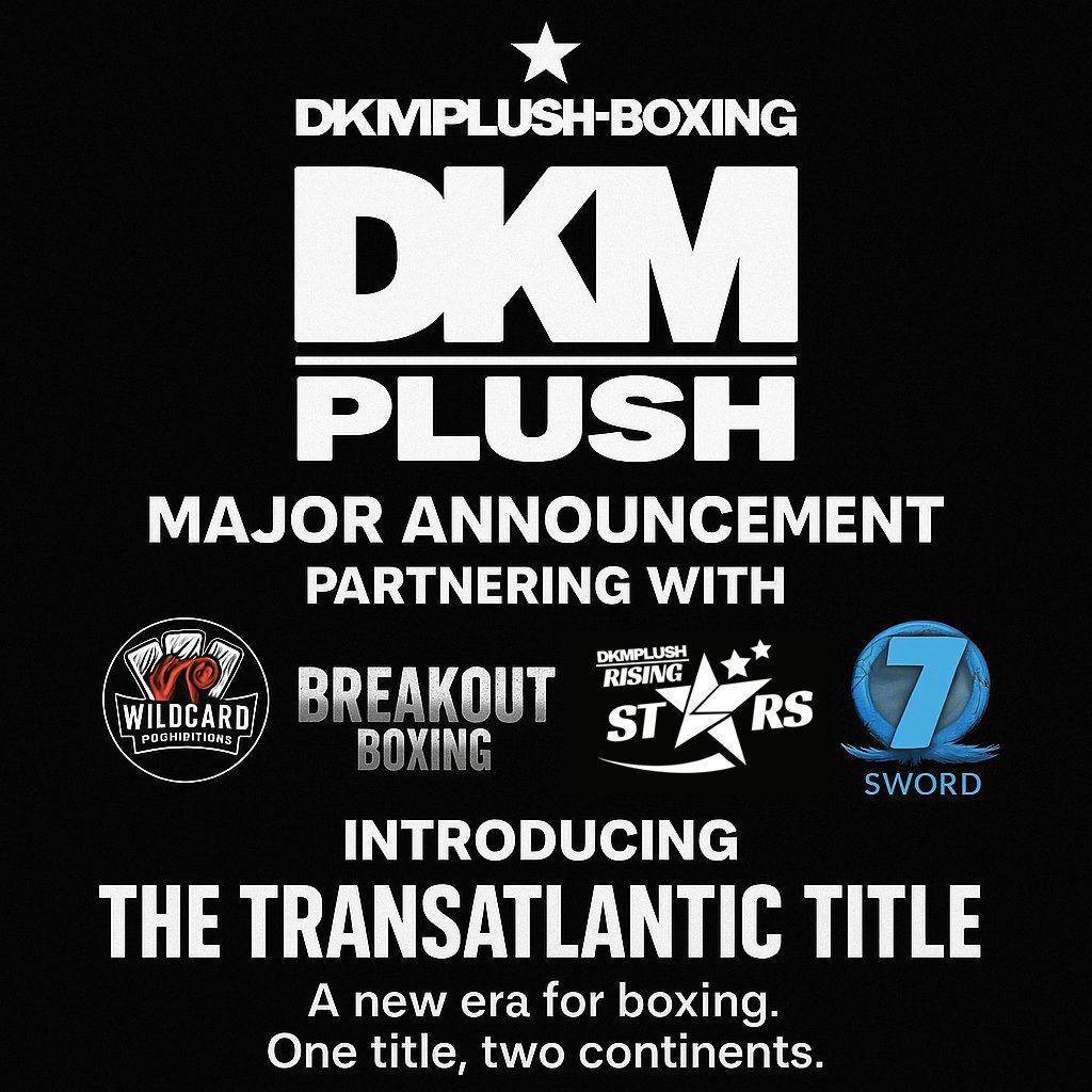 DKMRisingStars's tweet photo. 🚨 MAJOR ANNOUNCEMENT🚨

We’re proud to unveil a groundbreaking partnership between DKM Boxing and three powerhouse promotions:

1 BELT, 4 LOGOS

🇬🇧 Wildcard Promotions (UK)
🇺🇸 Sword 7 (USA)
🇺🇸 Breakout Boxing (USA)

Together, we’re launching the Transatlantic Title, a brand new championship that can be fought for across any of our promotions.

🥊 One title. Two continents. Unlimited potential🥊
This marks a new era for our boxing scene, unlocking the opportunity for huge international clashes, rising stars to shine globally, and a path for fighters to make serious waves across the UK and USA.

The future is international.
 The Transatlantic Era starts now. 🌍

@breakoutboxing @TeamSword7 @dkmplushpromo 

#DKMBoxing #TransatlanticTitle #UKvsUSA #WildcardPromotions #Sword7 #BreakoutBoxing #GlobalStage #BoxingCollab #InternationalChampionship #NextEraBoxing #BoxingAlliance #WorldClassFights #BoxingFuture