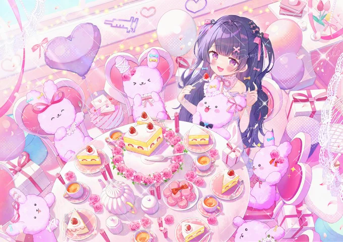 桜音エリカさんのお誕生日イラストを描かせていただきました～!おめかししたうさちゃんたちやエリカさんモチーフの装飾などなど、たくさんのこだわりポイントがあるのでぜひじっくり見てみてください!#桜音art