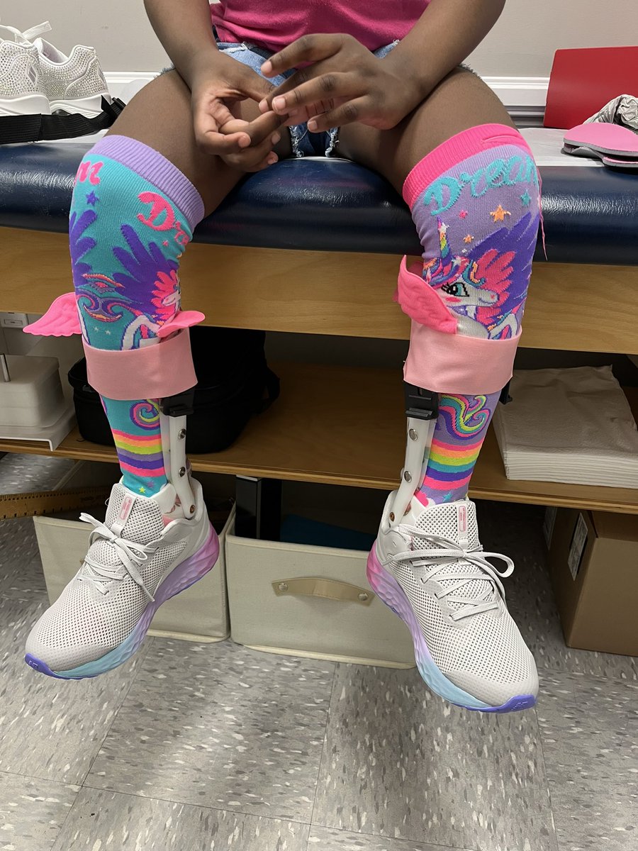 EastPointPO's tweet photo. Our sweet patient rocked her new AFOs with the cutest matching socks! 🦄 
#orthotics #pediatrics #afos https://t.co/sx4DIme9BC