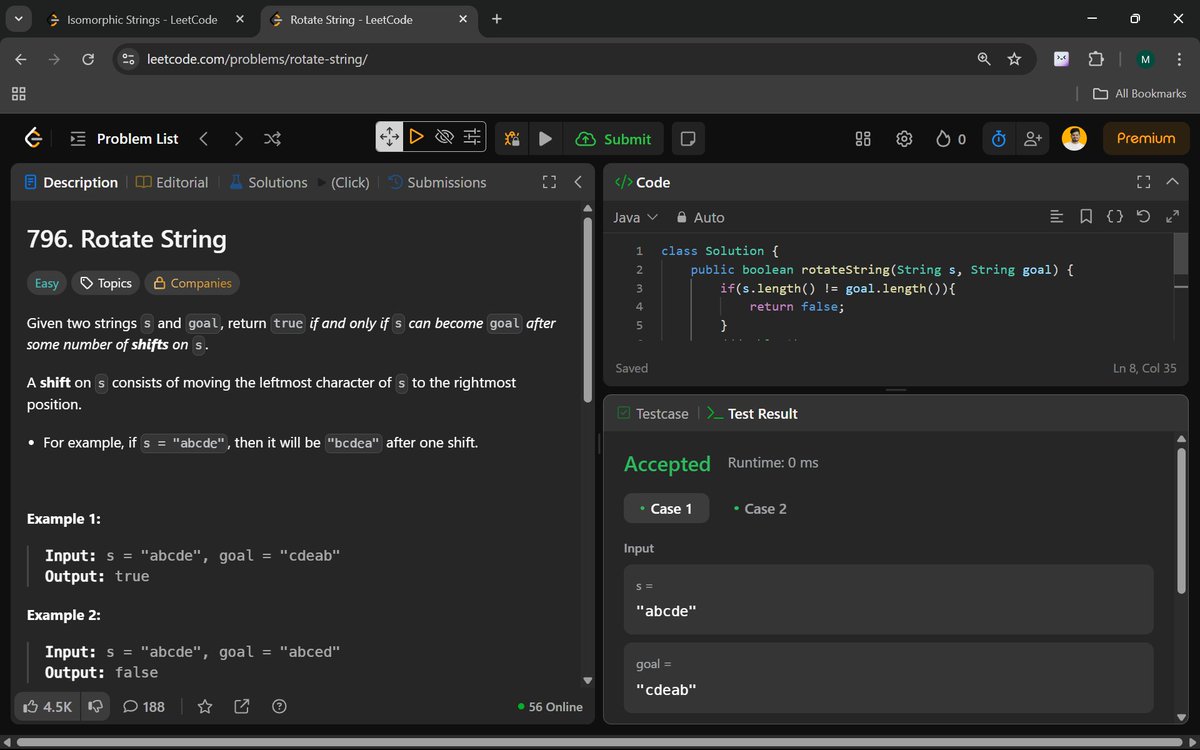 Manohar2909's tweet photo. οΏ½οΏ½οΏ½οΏ½ Day 25/100 of #100DaysOfCode: Quarter Milestone Reached!
205. Isomorphic Strings
796. Rotate String
#Java #DSA #StringManipulation #RotateString #LeetCode #CodingChallenge #TechWithManoha #IsomorphicStrings #LeetCode #CodingChallenge #ProblemSolving #futureofwork https://t.co/pjXcGJqAhs