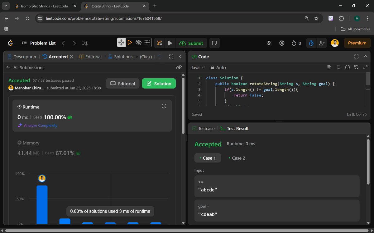 Manohar2909's tweet photo. οΏ½οΏ½οΏ½οΏ½ Day 25/100 of #100DaysOfCode: Quarter Milestone Reached!
205. Isomorphic Strings
796. Rotate String
#Java #DSA #StringManipulation #RotateString #LeetCode #CodingChallenge #TechWithManoha #IsomorphicStrings #LeetCode #CodingChallenge #ProblemSolving #futureofwork https://t.co/pjXcGJqAhs