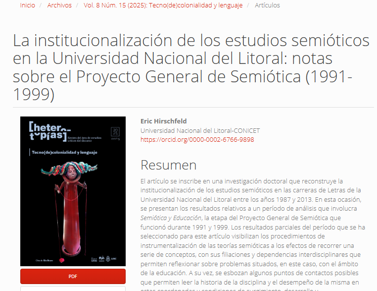 Artículo de Eric Hirschfeld en Revista Heterotopías ihucso.conicet.gov.ar/articulo-de-er…