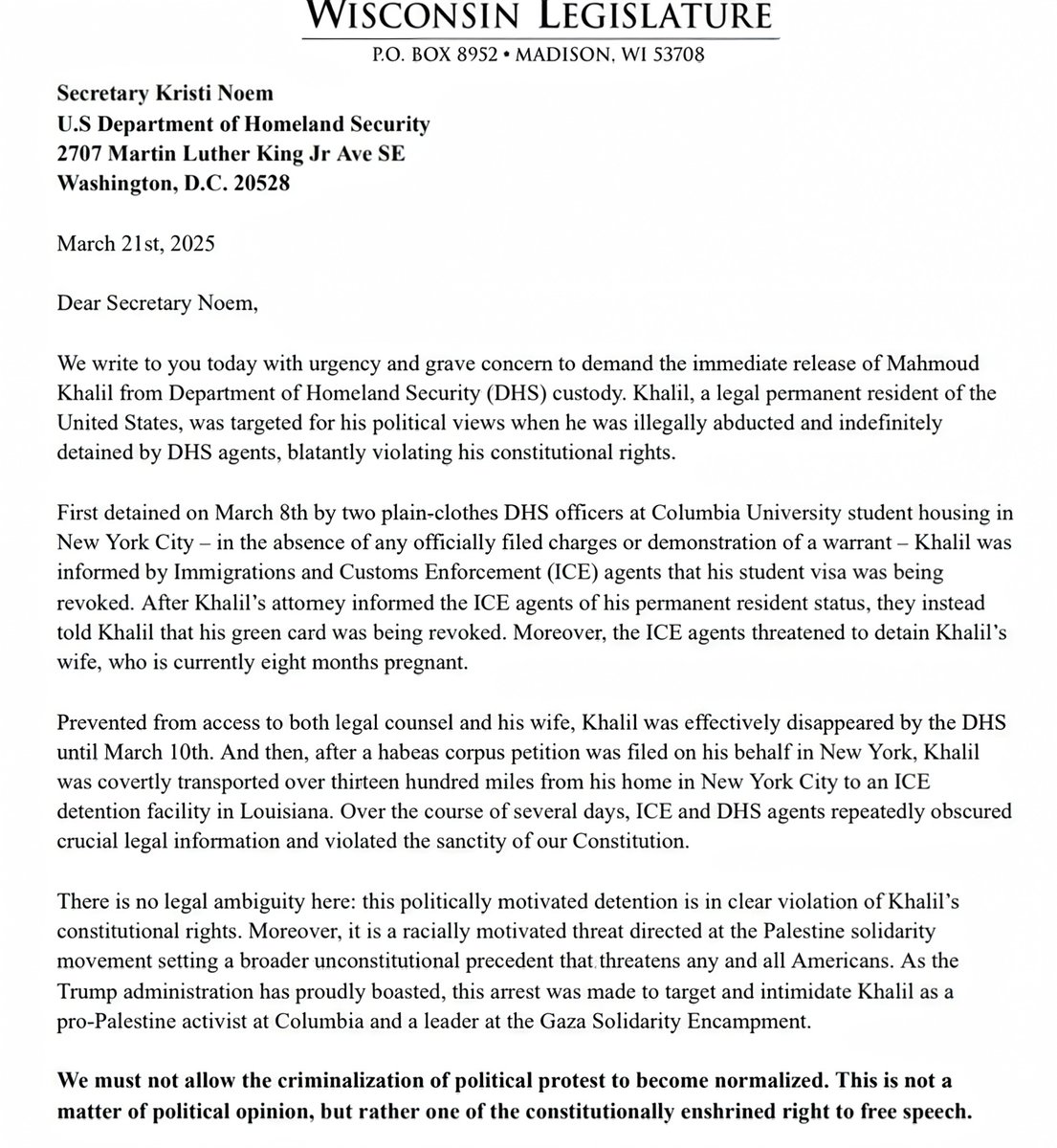 FrancescaHongWI's tweet photo. I got so excited about @ZohranKMamdani victory, I forgot to post the letter I received from Noem's office yesterday.

These people are illogical, incompetent, and immature. https://t.co/QUJNMshurT