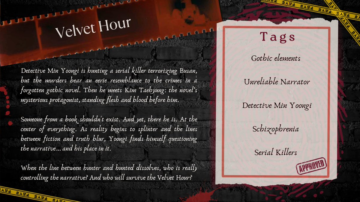 𝙑𝙚𝙡𝙫𝙚𝙩 𝙃𝙤𝙪𝙧

♖ Taegi 
♖ Complete - 9.1k  

🖇️archiveofourown.org/works/65974849

#btscrimefest