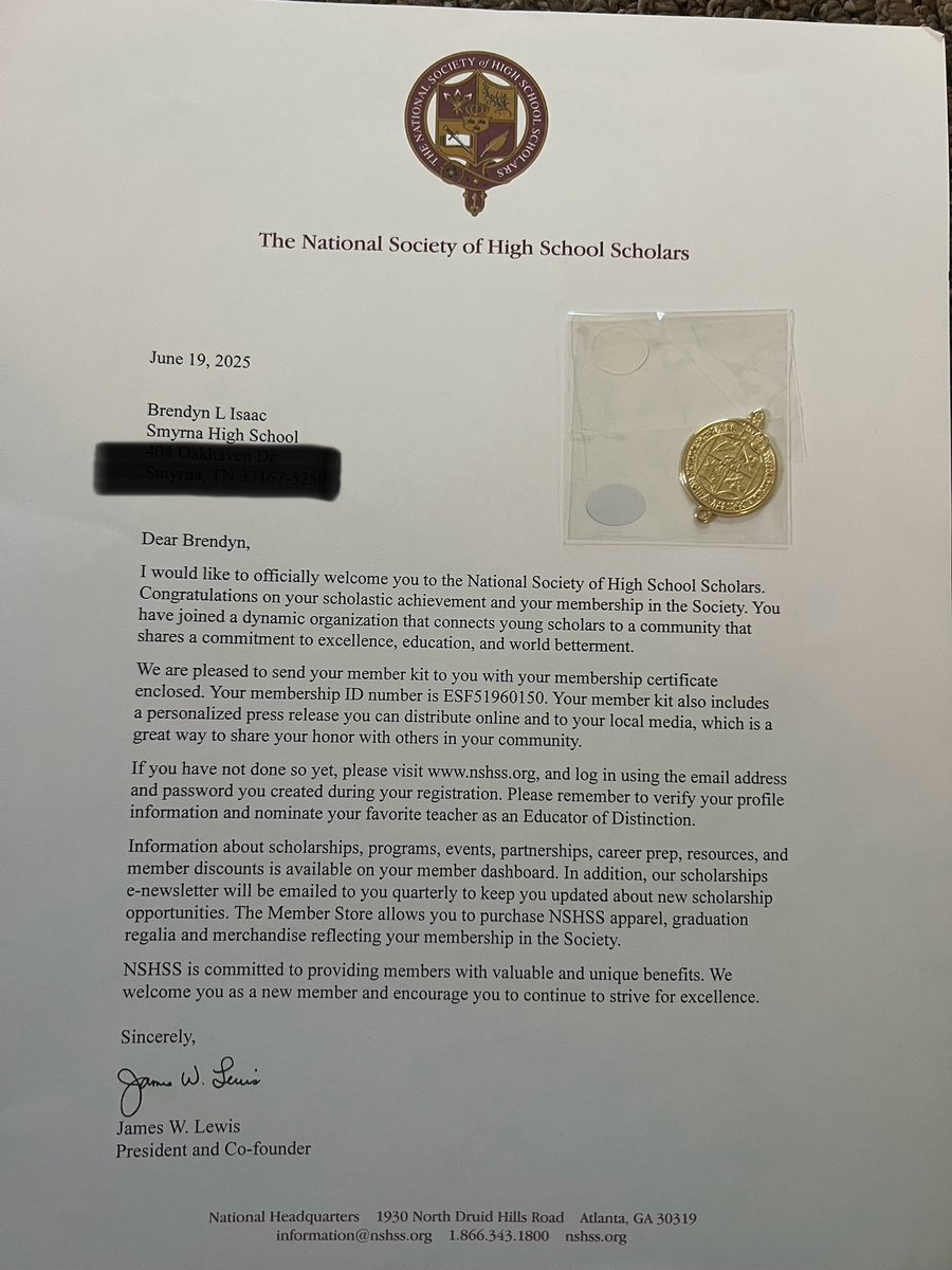 GerrilynnHIsaac's tweet photo. Brendyn did it again! He’s been invited to join ￼the National Society of High School Scholars! He finished his freshman year with a 4.0 gpa while maintaining ALL A’s and actively involved in the band. CONGRATULATIONS!!🎊🎈 💕
@SmyrnaBulldog @DrFergieT15 @SmyrnaMiddle #proudmama https://t.co/Fn7MlJM95N