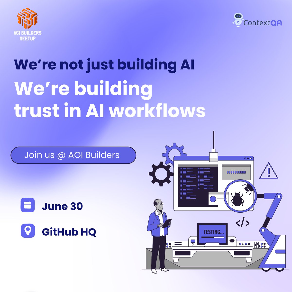 ContextQa's tweet image. 🚀 From buggy builds to clean releases — ContextQA helps you:

📌 Eliminate flaky tests
📌 Catch visual issues early
📌 Prioritize what matters

🎤 See it live June 30 @ GitHub HQ

👉 lu.ma/iurod6ni?tk=2P…

#BuildBetter #TestSmarter #NoCodeQA #ContextQA #AGIbuilders