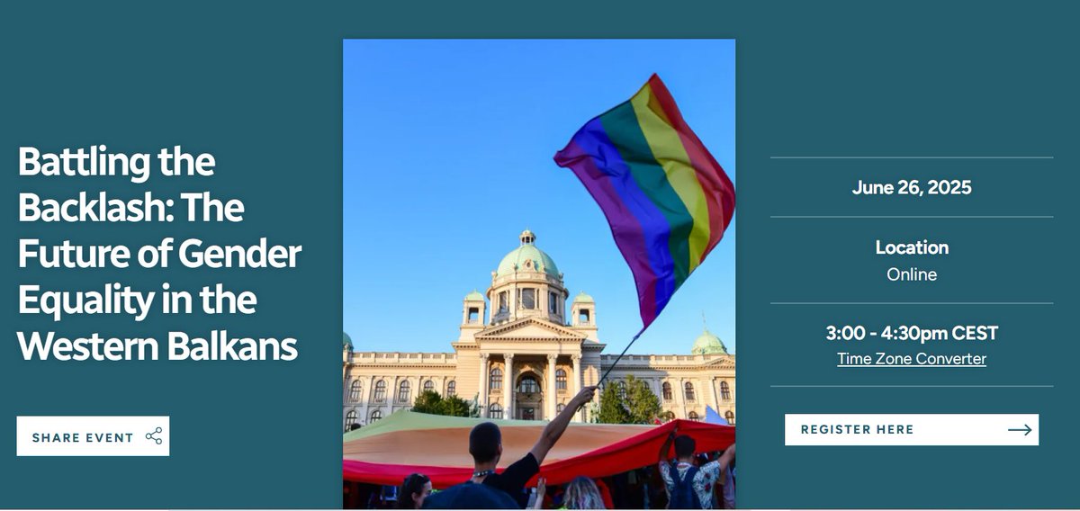 Anti-gender movements are gaining momentum across Western societies, including in the Western Balkans.
Join our great #ReThinkCEE fellow Angel Dimitrievski, Adriana Zaharijevic, Irena Cvetkovic to discuss the impact.
🗓️June 26, 3:00 pm CET
RSVP 👇
gmfus.org/event/battling…
