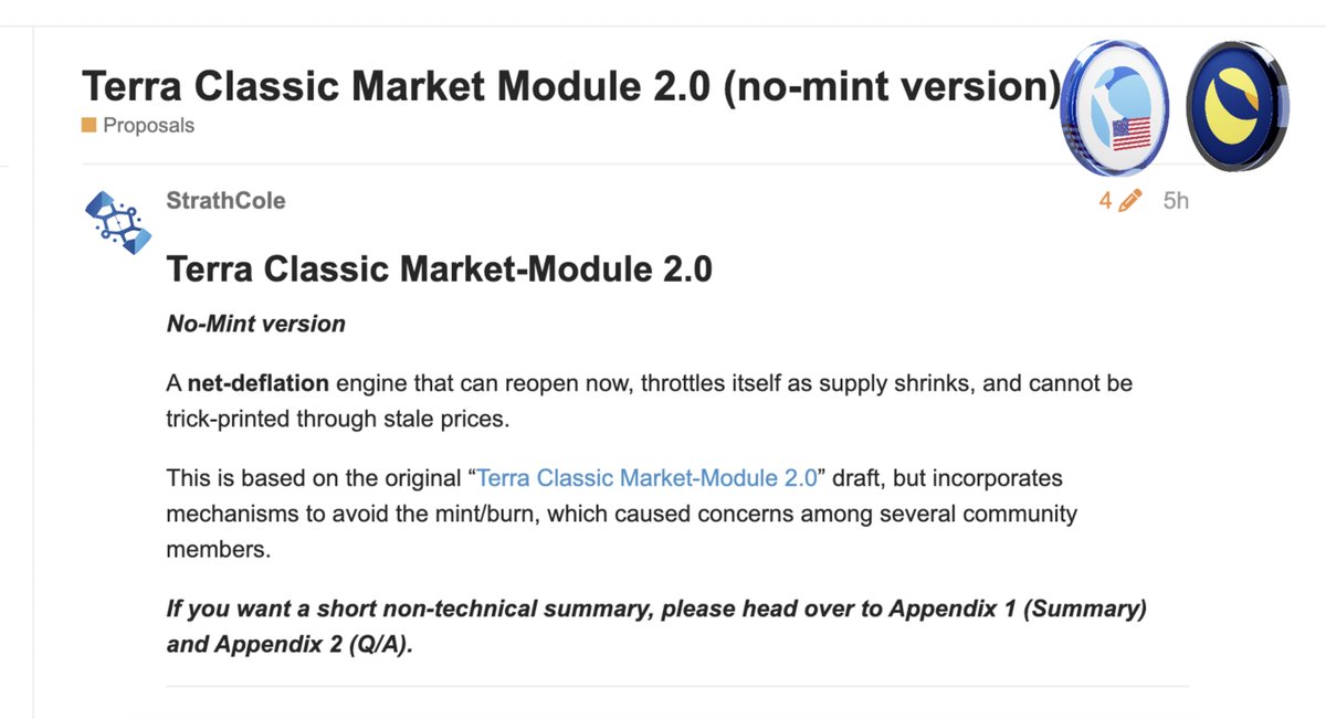 The new version of Terra Classic Market Module 2.0 has been released by StrathCole, one of the most important software developers of the Terra Classic chain...

The opening of the Market Module will reactivate the connection between $LUNC and $USTC. Some community members had