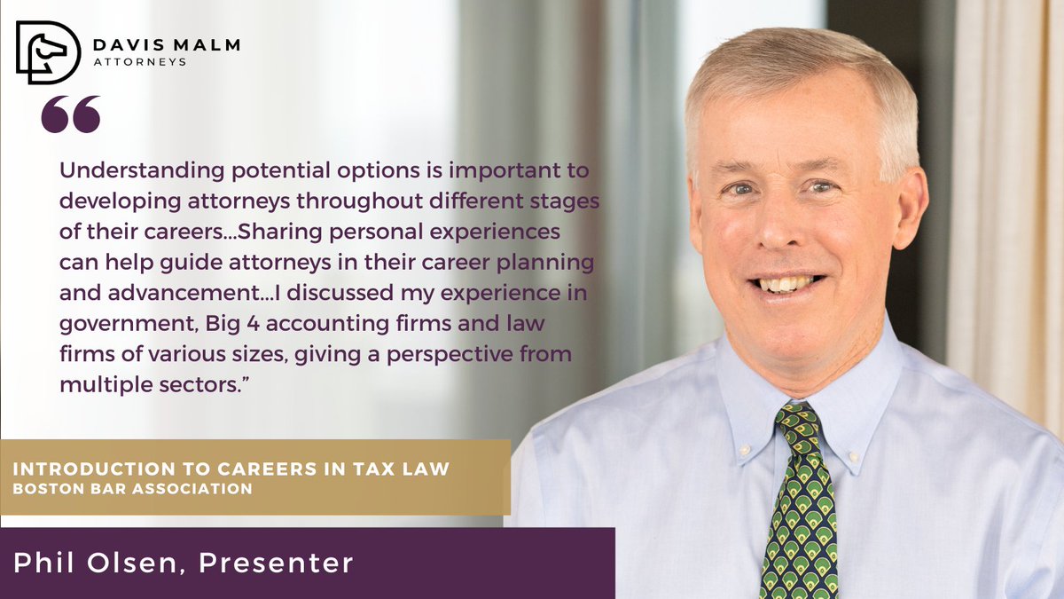 Philip Olsen recently presented at the  <a href="/BostonBar/">BostonBar</a>   program focused on careers in tax law. With over 30 years of experience navigating tax controversies, Phils' career history includes working in government agencies,      Big 4 accounting firms and law firms of various sizes. He