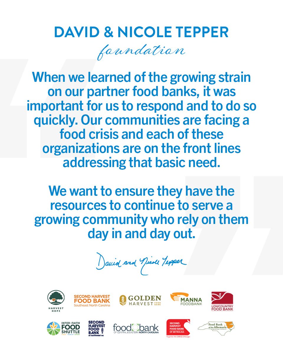 Today, The David &amp; Nicole Tepper Foundation announced an over $10 million commitment to all food banks in the Carolinas 🤍

Learn more here:

panthers.com/news/the-david…