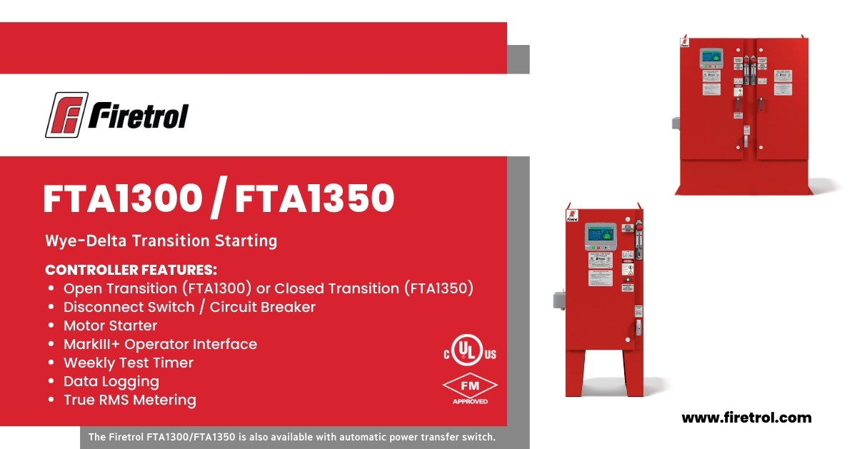 firetrolinc's tweet photo. Firetrol® FTA1300 Wye-Delta, Open Transition Starting Fire Pump Controllers are used with delta-wound squirrel cage motors. Firetrol® FTA1350 Wye-Delta, Closed Transition Starting Fire Pump Controllers are used with delta-wound squirrel cage motors. https://t.co/rYiPN5nDE5