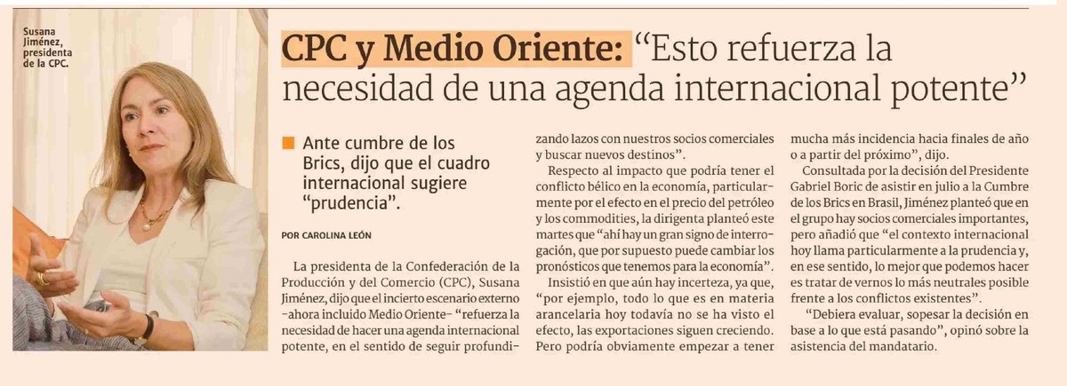 CPC (@cpcchile) on Twitter photo 🌍 “Esto refuerza la necesidad de una agenda internacional potente” <a href="/susanajimenezs/">Susana Jiménez Schuster</a>, presidenta de la CPC.
Frente al incierto escenario global, Chile debe profundizar lazos con sus socios comerciales y actuar con prudencia.
#CPC #ComercioExterior #BRICS 🌍 “Esto refuerza la necesidad de una agenda internacional potente” <a href="/susanajimenezs/">Susana Jiménez Schuster</a>, presidenta de la CPC.
Frente al incierto escenario global, Chile debe profundizar lazos con sus socios comerciales y actuar con prudencia.
#CPC #ComercioExterior #BRICS