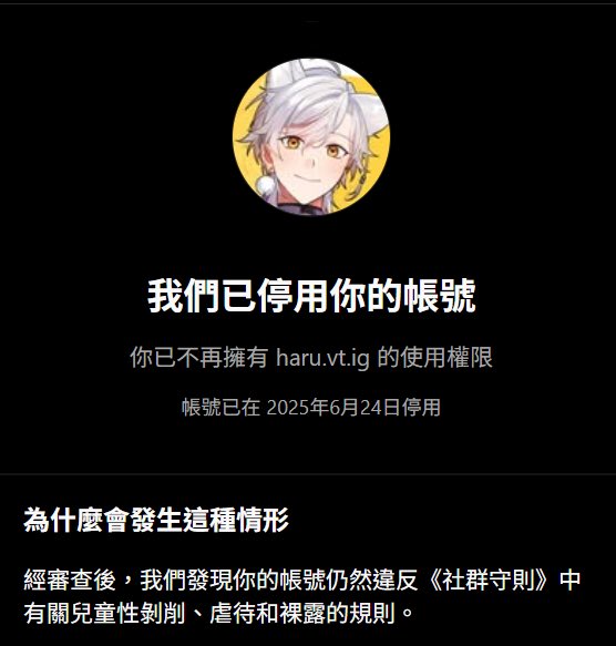 哈魯新的IG帳號🐶

懶人包：

哈魯的IG在昨天下午五點半左右被停權了，申訴之後判定不通過，被告知永久停權。

停權的原因荒謬到我不知道怎麼反應，竟然是這種惡劣、毫無根據、極具詆毀性的指控，而且還拿不出任何的證據。

市值1.8兆的公司找不到半個真人回覆，非常好公司👌🏻