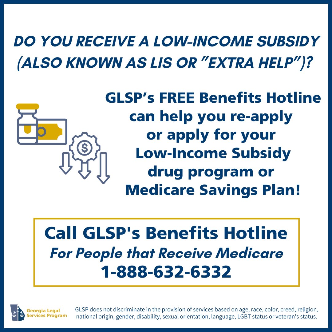 GLSP's Benefits Hotline can help Medicare recipients apply for programs such as Medicare Savings Programs, food stamps (SNAP), Medicaid, home energy assistance, and others.  Call 1-888-632-6332 for more information!