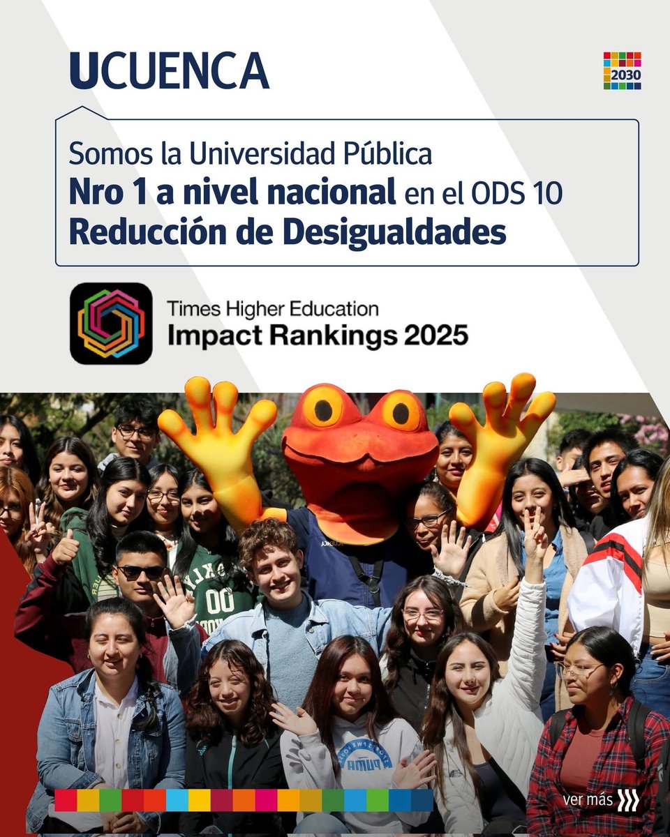 #Ecuador|| La <a href="/udecuenca/">UCuenca</a>, es la Universidad Pública Nro. 1 a nivel nacional en el ODS 10: Reducción de Desigualdades.

"La #UCuenca postuló por primera vez dentro del #THEImpactRankings, que evalúa el cumplimiento de los Objetivos de Desarrollo Sostenible en más de 2500