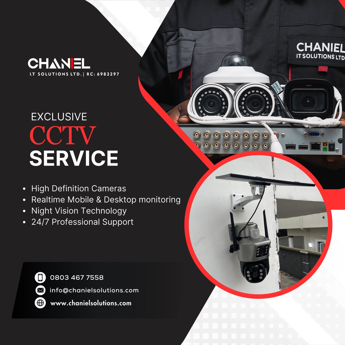 Chanielsolution's tweet photo. Safeguard Your World with Chaniel IT Solutions. We provide premium CCTV installation services, including solar-powered cameras for a sustainable and reliable security solution. 

Contact us today to secure your home or business.

#CCTVInstallation #SecuritySolutions #cctv #IT https://t.co/PslDrGoONX